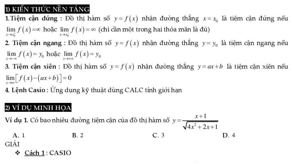 Tìm tiệm cận Đứng Xiên Ngang bằng máy tính CASIO