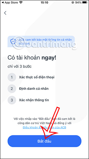 Tạo tài khoản ACB Online mới