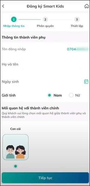 Thông tin con đăng ký BIDV Smart Kids