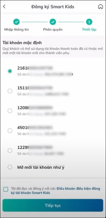 Chọn số điện thoại bố mẹ trên BIDV Smart Kids