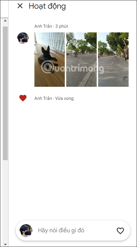 Bình luận album chia sẻ Google Photos