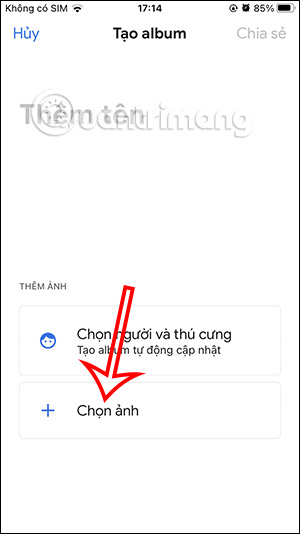 Chọn ảnh thêm vào album chia sẻ Google Photos