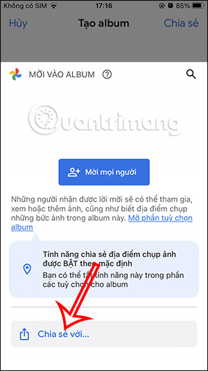 Chia sẻ album Google Photos