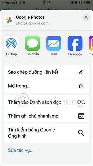 Chia sẻ album Google Photos