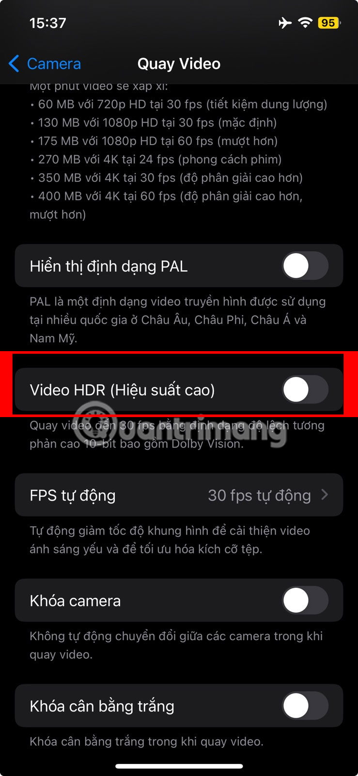 Tắt Video HDR