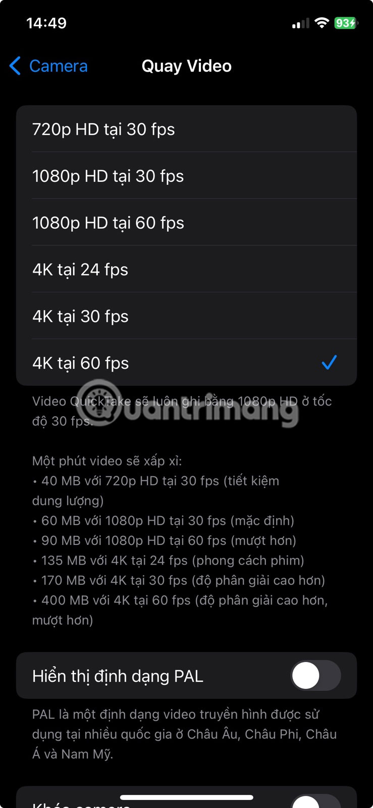 Chọn 4K tại 60 fps