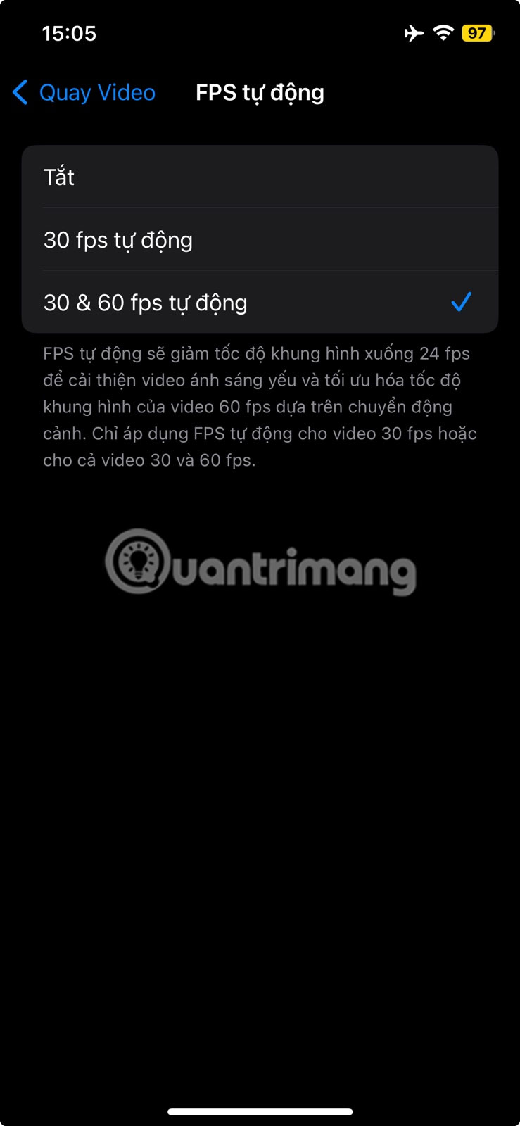 Chọn 30 và 60 fps tự động