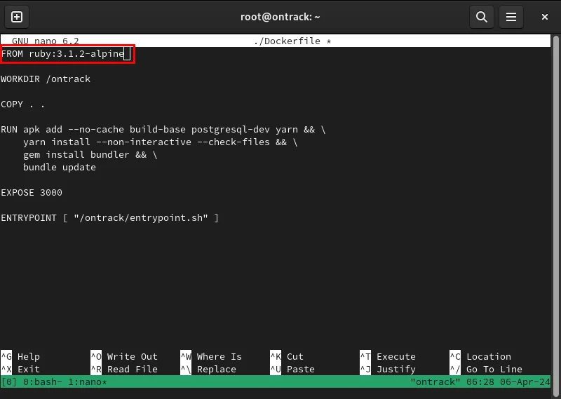 Terminal highlight phiên bản Ruby khác nhau cho Ontrack.