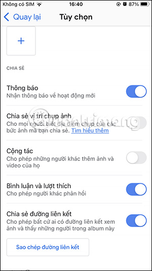 Tắt chia sẻ album ảnh Google Photos