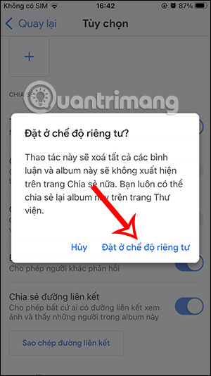 Tắt chia sẻ album ảnh Google Photos