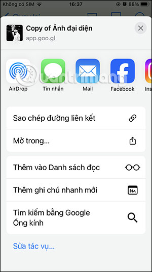 Tùy chọn chia sẻ album Google Photos