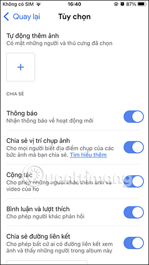 Tùy chỉnh album ảnh Google Photos