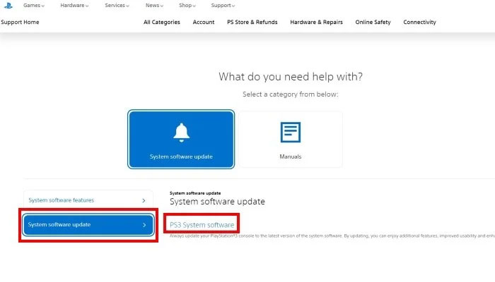 Nhấp vào System software update > PS3 System update