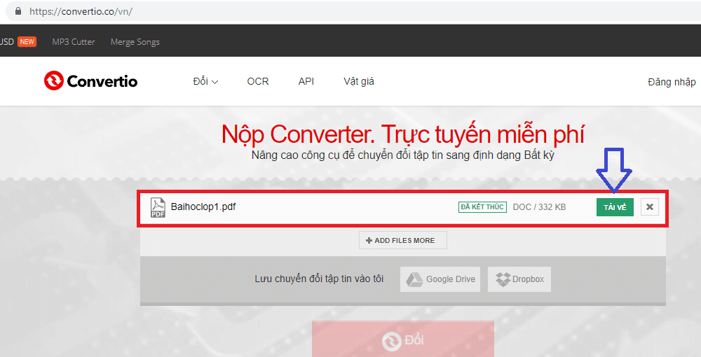 Khi hoàn tất quá trình đổi file PDF sang word , bạn cần tải file về máy tính nhé