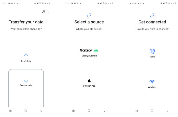 Giao diện người dùng Smart Switch trên điện thoại Samsung