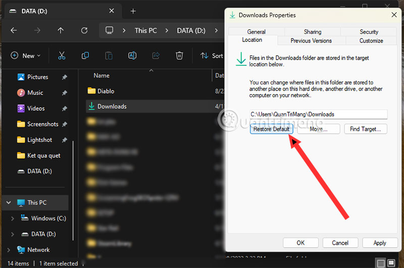 cách đổi thư mục download sang ổ D trên windows 11