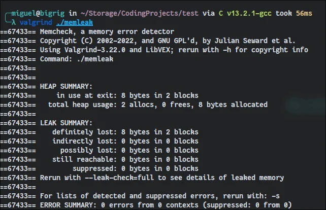 Valgrind phát hiện rò rỉ bộ nhớ trong một chương trình.