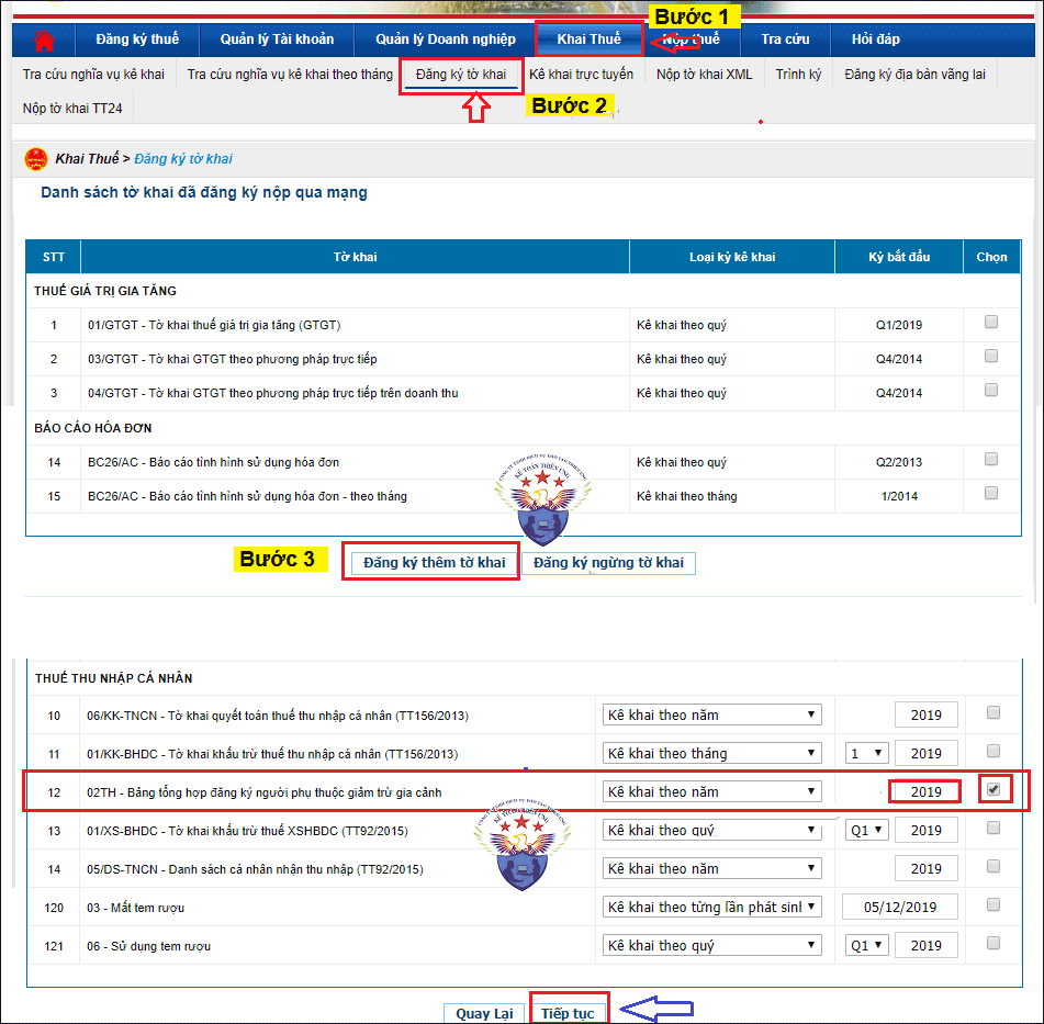 Đăng ký Mẫu 02TH trên thuedientu