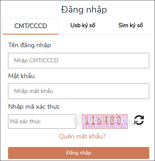 Thông tin tài khoản Cổng DVC Quốc gia