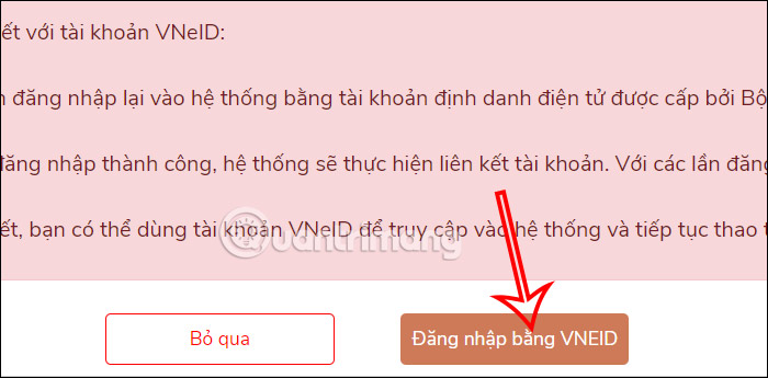 Đăng nhập Cổng DVC Quốc gia bằng VneID