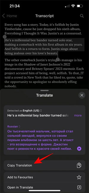 Copy bản dịch Apple Podcasts