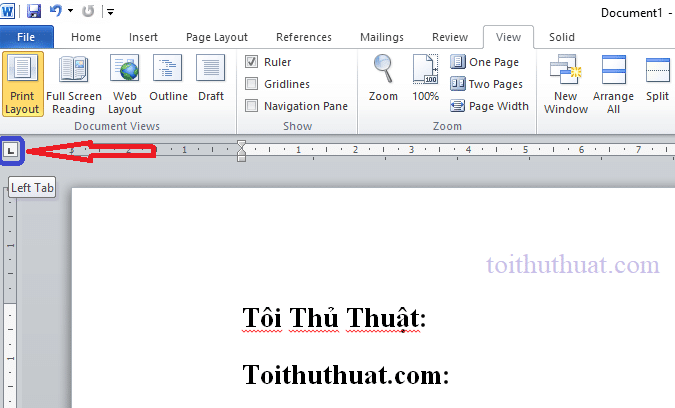 Chọn hướng định chọn TAB trên thanh Ruler