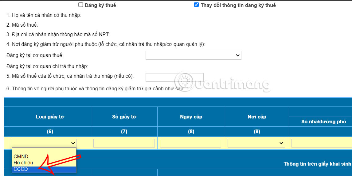 Đổi CCCD người phụ thuộc trên Tổng cục Thuế