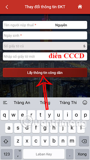 Điền CCCD trên eTax Mobile