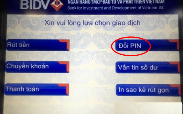 Đổi PIN BIDV tại ATM