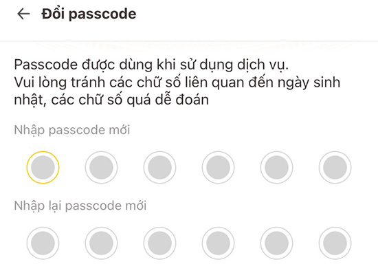 Nhập passcode VNeID mới