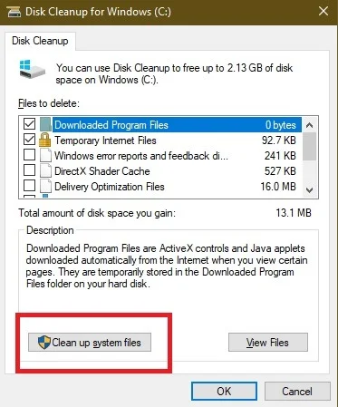 Xóa file bằng Disk Cleanup.