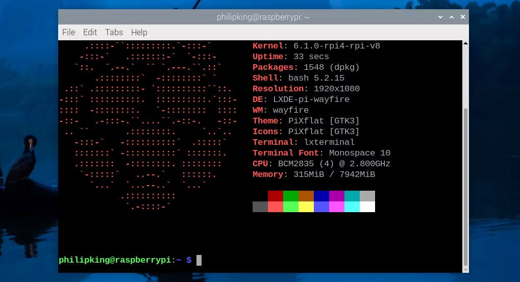 Chạy Neofetch trong terminal trên Raspberry Pi 5