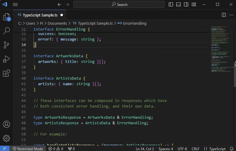 Mẫu TypeScript trong Visual Studio Code