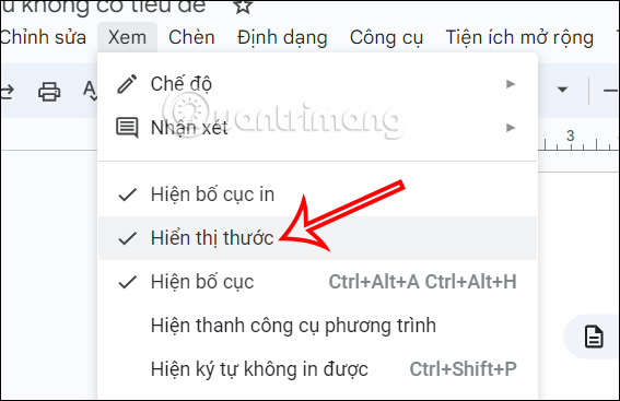 Hiện thước kẻ trên Google Docs