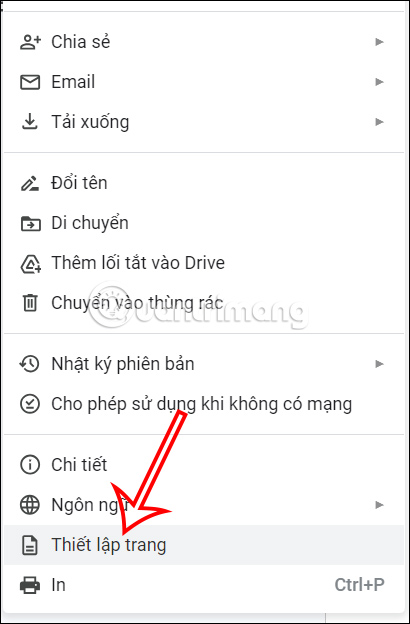 Thiết lập trang Google Docs