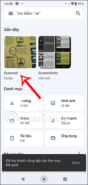 Thư mục scan tài liệu trên Google Files