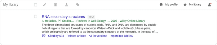 Mục nhập My library trên Google Scholar có nhãn tên RNA.