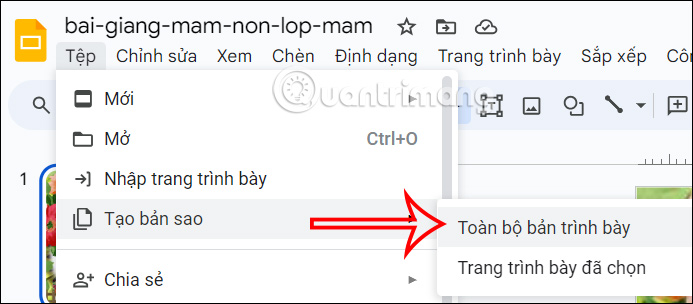 Tạo bản sao trình bày Google Slides