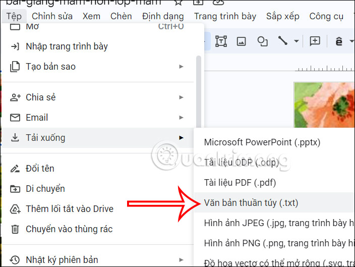 Xuất Google Slides sang txt