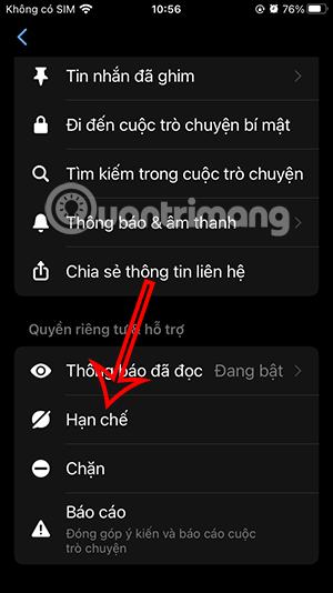 Chọn hạn chế tài khoản Messenger