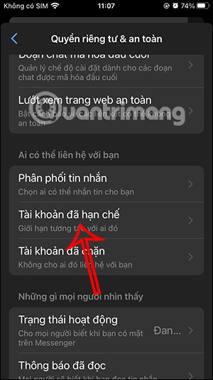 Tài khoản Messenger đã hạn chế