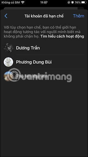 Danh sách hạn chế trên Messenger