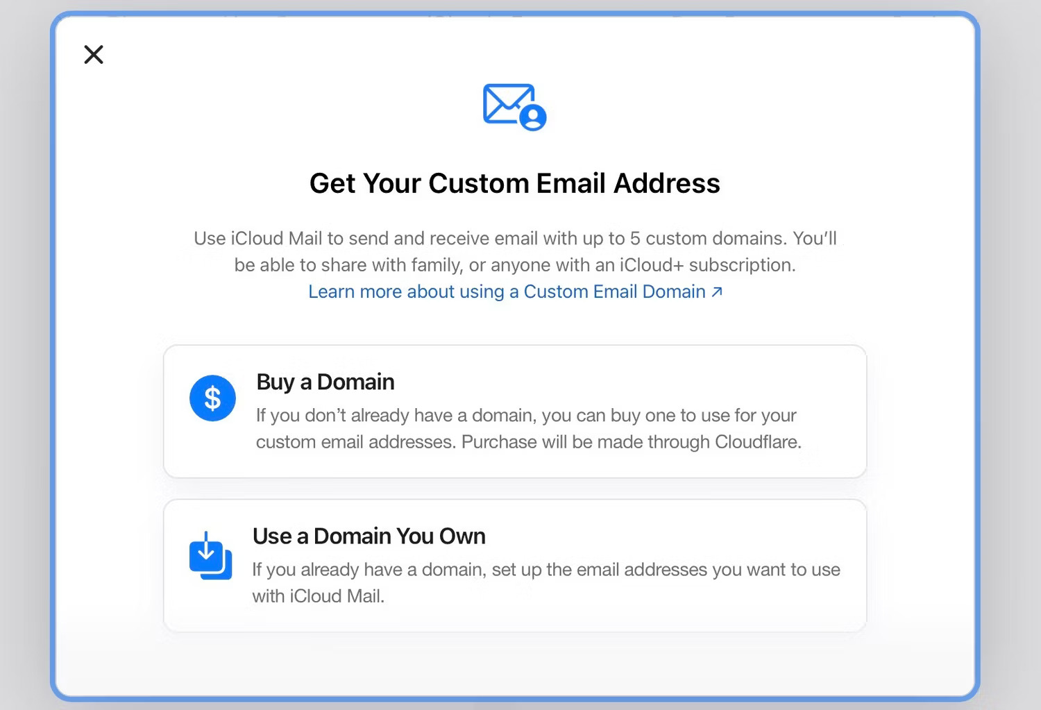 Nhận địa chỉ email tùy chỉnh cho iCloud+ trên máy Mac