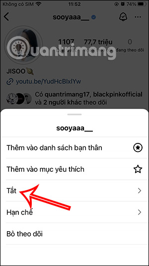 Tắt tài khoản Instagram