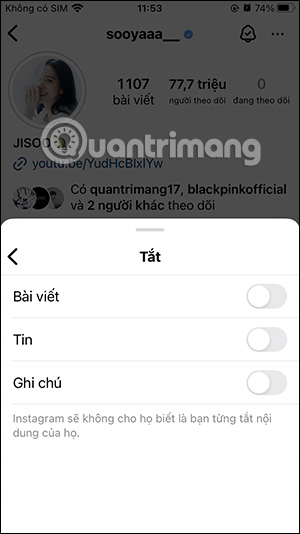 Tùy chọn tắt tài khoản Instagram