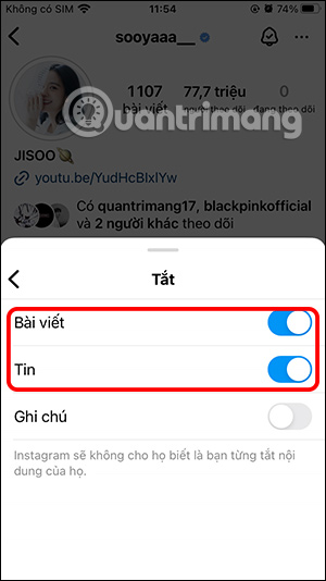 Ẩn bài đăng, tin Instagram