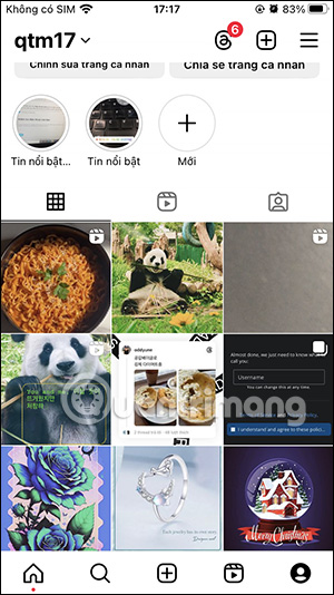 Giao diện Instagram