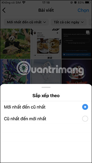 Lọc bài viết theo thứ tự đăng Instagram