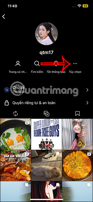 Tùy chọn tài khoản Instagram