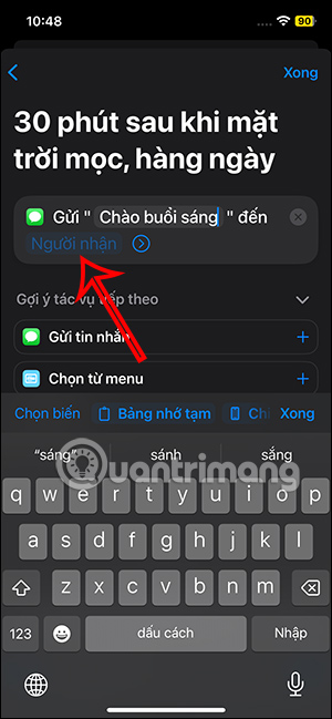 Nhập nội dung tin nhắn gửi tự động